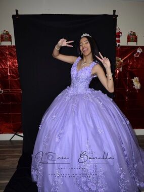Lavender Floral Appliqué Quinceañera Dress - Women's Wedding